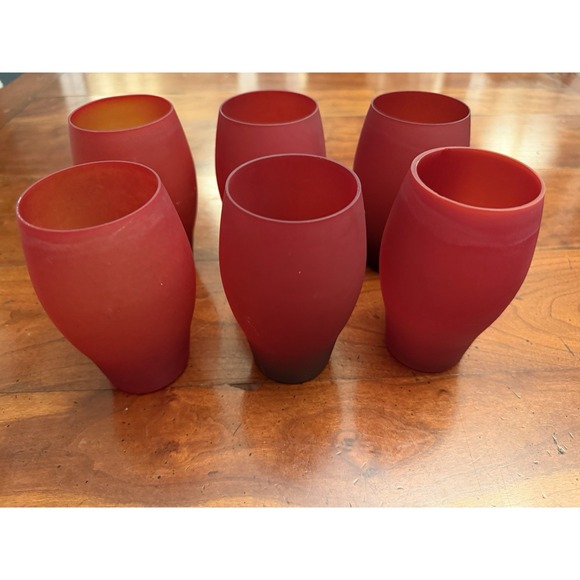 The Unbranded Brand Other - Vintage Deep Red Satin Glass Stemless Tumblers | Frosted Matte Finish | Set of 6